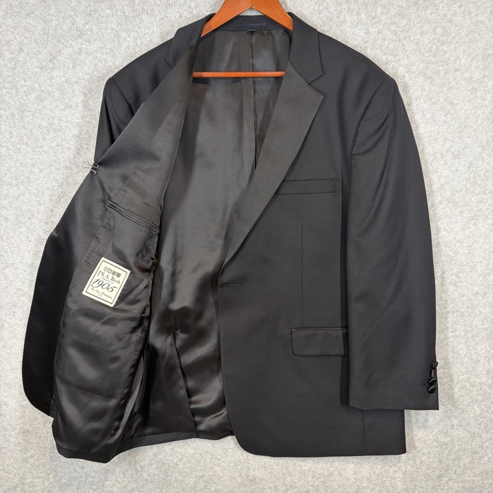 Jos A Bank Tuxedo Jacket Mens 48 Regular Black Wool Satin Lapel Formal Wedding